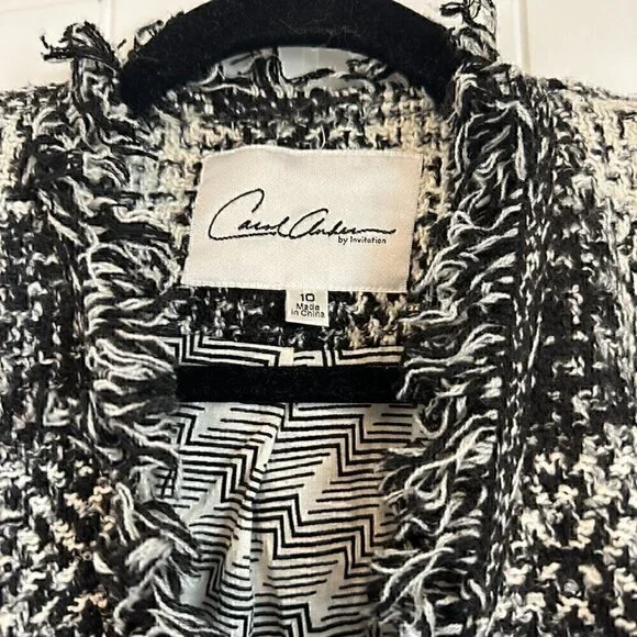 Carol Anderson VINTAGE tweed plaid fringe blazer jacket, women's size 10 - Picture 3 of 15